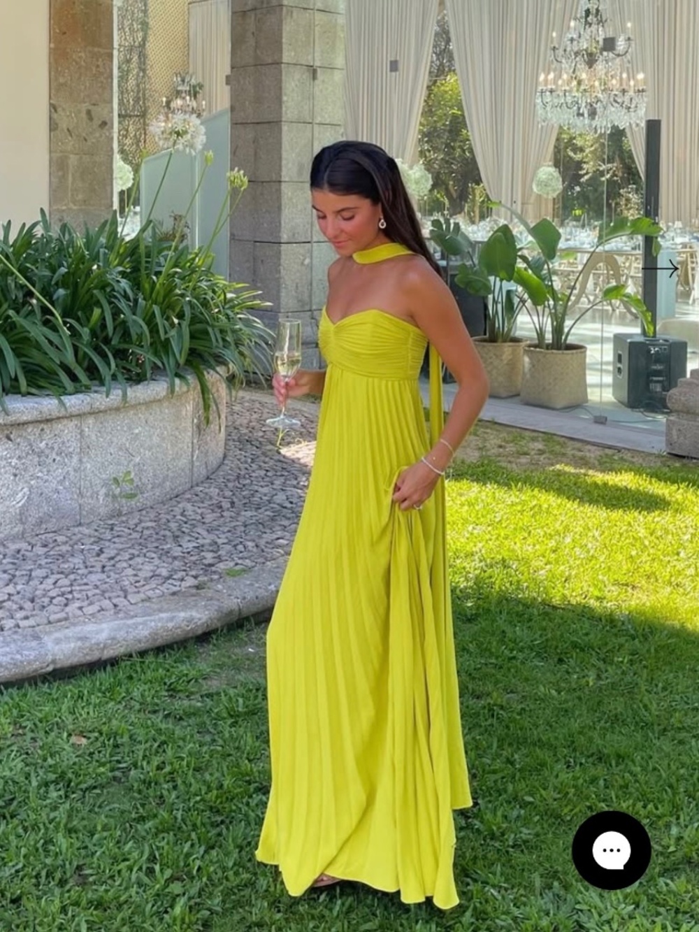 Strapless Chartreuse Maxi Dress with Neck Sash